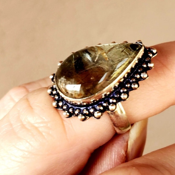 New Golden Rutilated Quartz 925 Silver Ring. - Picture 7 of 12